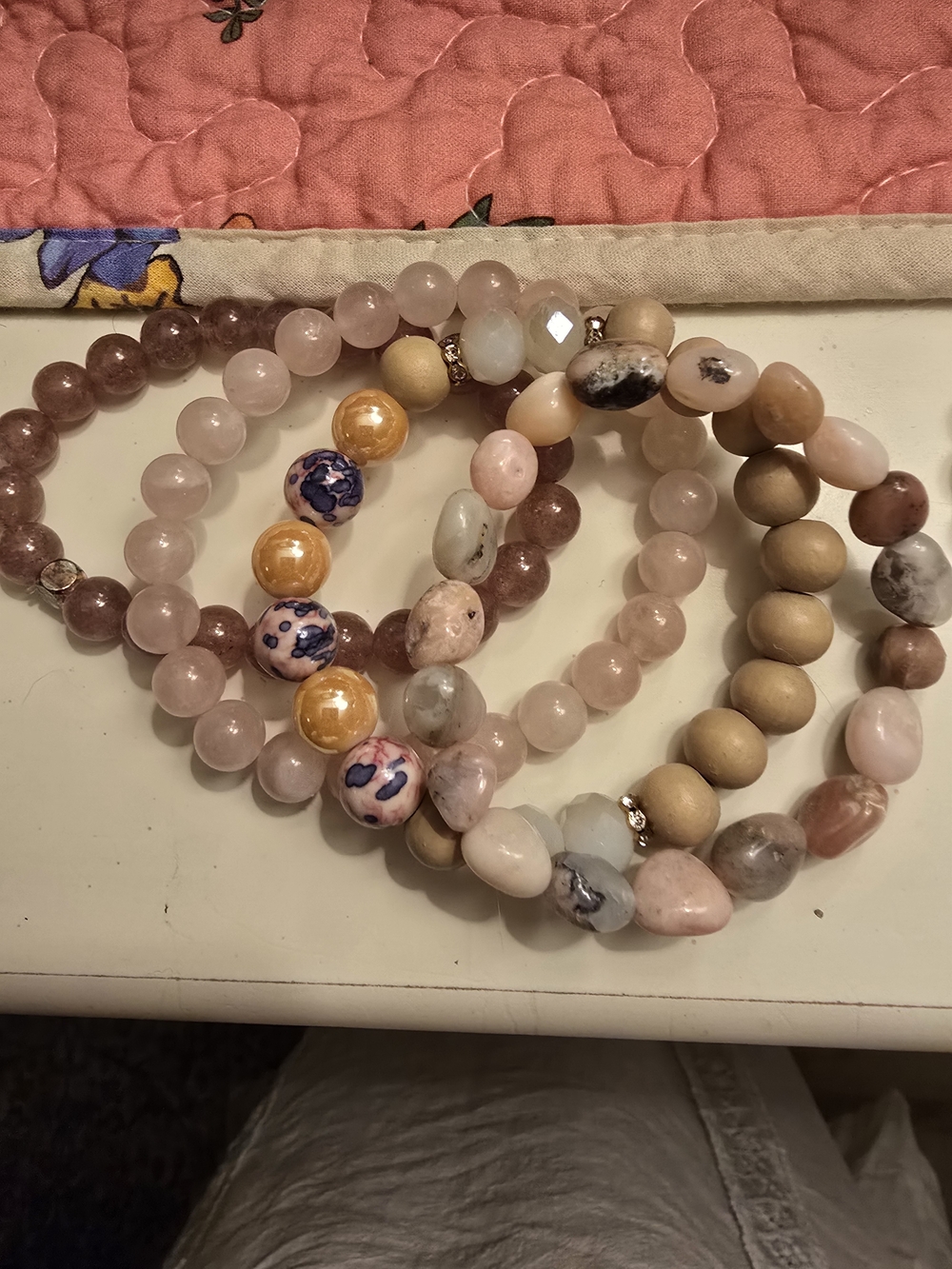 Multi-Strand Pink & Neutral Beaded Bracelet Set